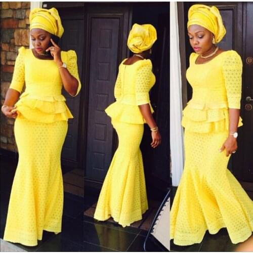 Aso Ebi Formal Evening Long Gowns Mermaid With Ruffles Three Quarter Sleeves Square Neck African Style Gala Event Dresses