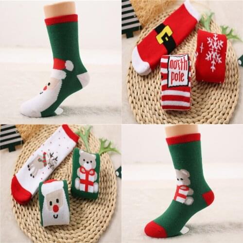 1 Pair Cotton Spring Winter Autumn Baby Girls Boys Kids Warm Socks Children Striped Terry Snowflake Elk Santa Claus Christmas