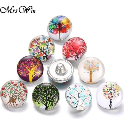 10pcs/lot Christmas Snap Button Jewelry Tree of Life 18mm Glass Snap Button Lots Cabochon Glass Snap Fit Leather Snap Bracelet