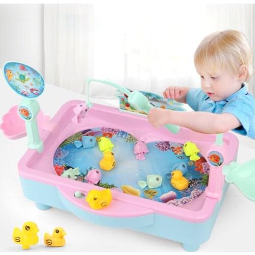 2 In 1 Kids Fishing Toys Electric Rotating Fishing Play Game Musical Fish Plate Set Magnetic Outdoor Sports Toys Children Gift