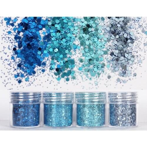 4pots Sky Blue Color Hexagon Sequins 1mm Glitter Mixed UV Resin Mold Filling Material For Diy Resin Crafts Silicone Mold Pigment