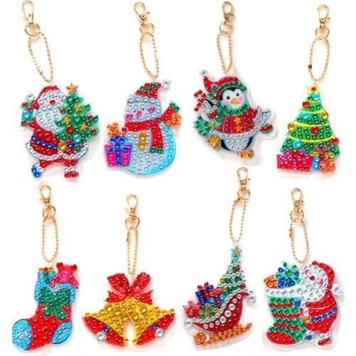8pcs DIY Christmas Diamond Painting Keychain Pendant Full Drill Special Shaped Diamond Embroidery Women Bag Decoration Xmas Gift