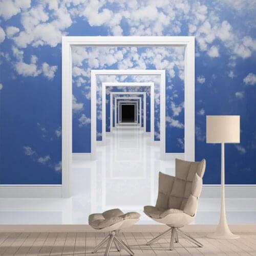 Custom Abstract 3d Wallpapers for Living Room Door Frame Blue Sky Cloud Wall Papers Home Decor Bathroom Floor Murals Rolls Art