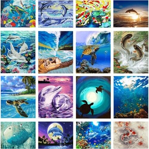Diamond Embroidery Full Square/Round Seabed Animal Dolphin Fish Turtle Mosaic Picture Rhineston Diamond Painting Home Wall Decor