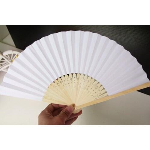 Free Shipping 100 pcs/lot 21 cm Wedding White color Paper Hand Fan Wedding Party Decoration Promotion Favor
