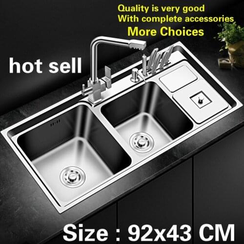 Free shipping Luxury household standard big kitchen double groove sink food grade 304 stainless steel hot sell 920x430 MM