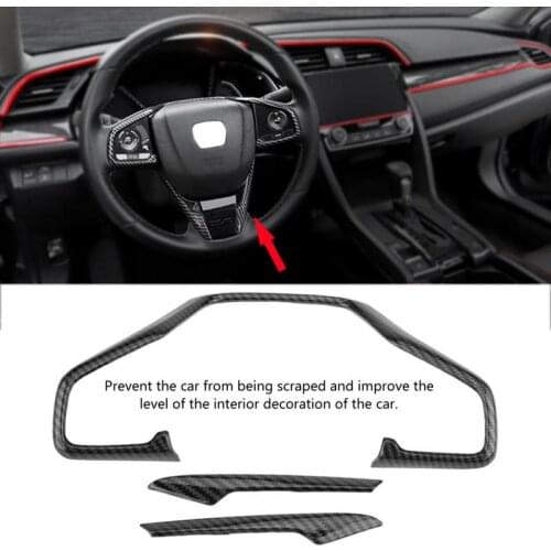 For Honda Civic 10th 2016 2017 2018 3pcs Carbon Fiber Style Car Steering Wheel Frame Cover Trim Stickers New