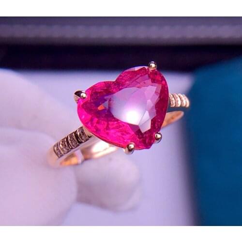 E325 Fine Jewelry Real 18K Rose Gold AU750 100% Natural Red Tourmaline Gemstone 3.2ct Female Rings for Women Fine Ring