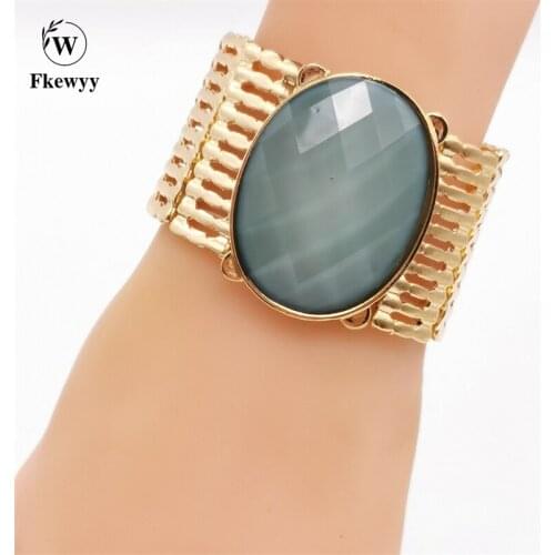 Fkewyy Gothic Bracelets Gold Plated Jewelry Gem Temperament Women Luxury Designer Bracelet Gem Green Luxury Jewellery Designers