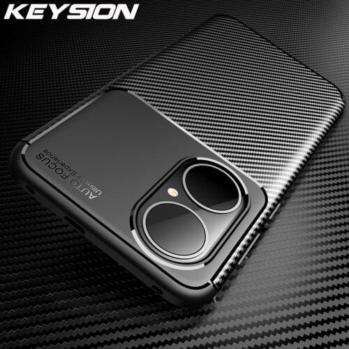 KEYSION Shockproof Case for Huawei P50 P50 Pro 5G Carbon Fiber Texture silicone Phone Back Cover for Huawei P40 Lite E P30 Pro