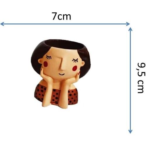 Kız figürlü saksı kaktüs saksısı