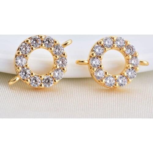 18K Real Gold Filled Color-Preserving 9MM Zircon Circle Two Hoop Necklace Charm Pendants DIY Jewelry Making Findings Accessories