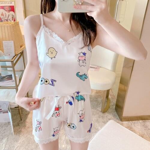 Women Fashion Lace Elastic Comfortable Pajamas Set Girls Sexy Shorts Set Summer pajamas female New Style Silk Night Pajamas Sets