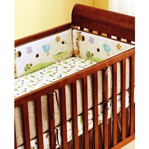 5pcs Embroidery Cot Bed Linen Baby Bedding Set protetor de berco Cotton Cute Cartoon (4bumper+bed cover)