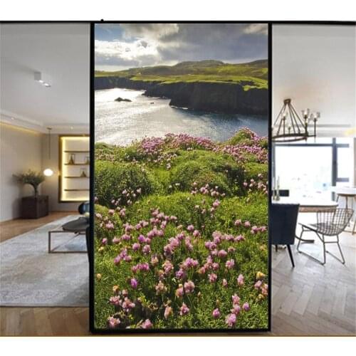 Privacy Windows Film Decorative Mountain Scenery Stained Glass Window Stickers No Glue Static Cling Frosted Window Cling