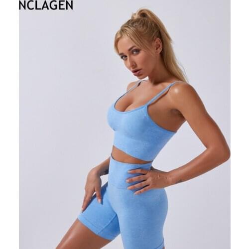 NCLAGEN Seamless Suit Women Fitness Yoga Set 2 Piece Sports Bra And Shorts Push-up Workout Running Training Halter Gym Sportwear