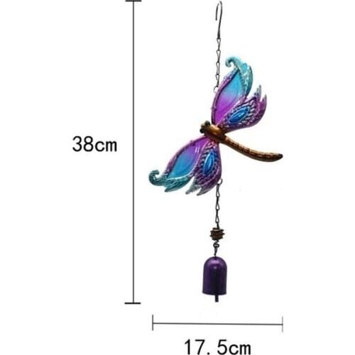 Dragonfly Wind Chimes Wrought Iron Glass Painted Crafts Square Bells Creative Courtyard Balcony Ornaments