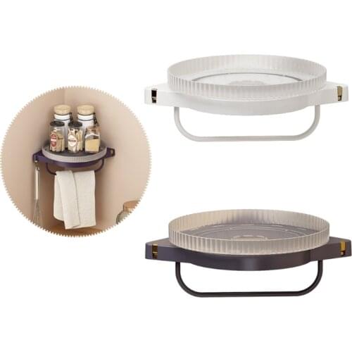 Round Rotatable Bathroom Storage Rack Wall-Mounted Toilet Corner Storage Box Kitchen Organizer Shelf Multi Function