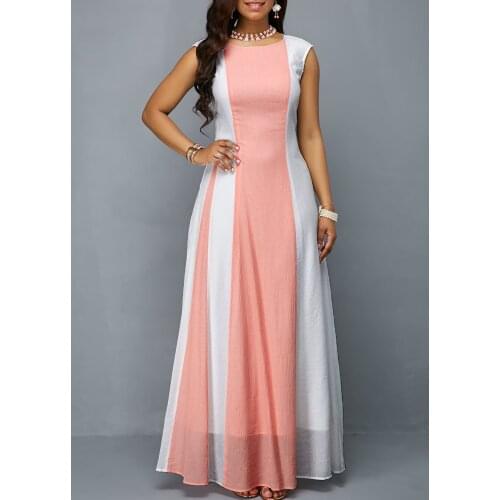 Summer Dresses Fashion Womens Sexy Color Collision Sleeveless Chiffon Plus Size Long Dress Sundress Elegant Vestidos Clothes