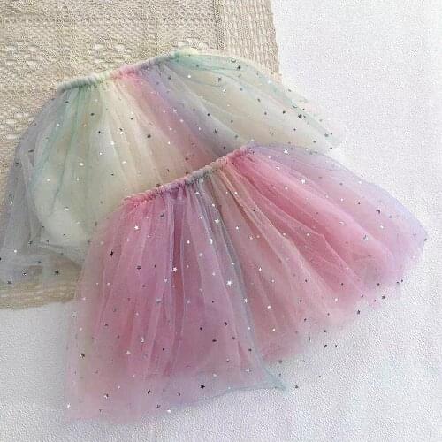 Summer new skirt childrens clothing 2021 girls rainbow sequins star princess net yarn childrens party dance skirts