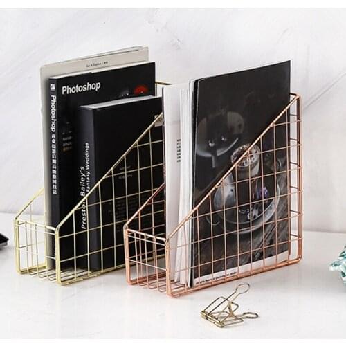 Electroplated Iron Book Holder Desktop Shelf File Magazine Book Stand Office Home Stationery Organizer Holder