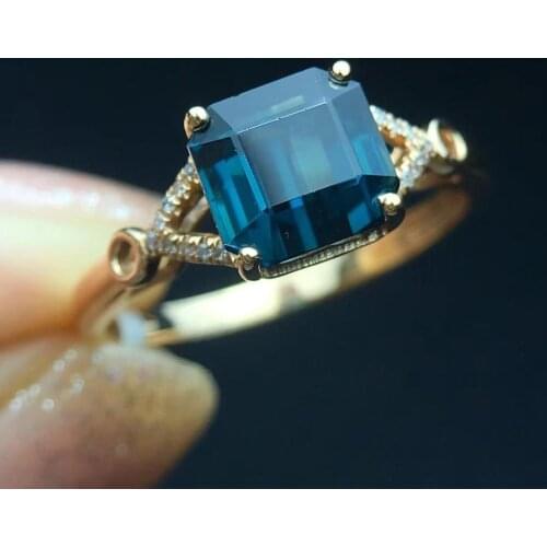 Fine Jewelry Real 18K Rose Gold AU750 100% Natural Blue Tourmaline 2.2ct Gemstones Diamonds Female Rings for Women Fine Ring