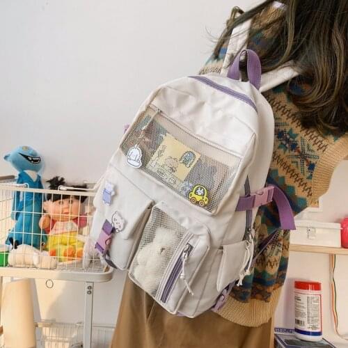 New Buckle Badge Women Backpack Candy Color Fashion Cute Schoolbag Shoulder Student Bag Teenage Girls College Backpack