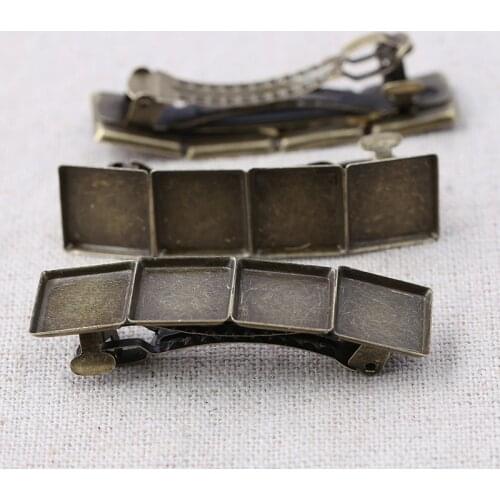 Onwear 10pcs antique bronze hair clip base settings fitting 12mm square cabochon tray blanks diy hairclip hair pin accessories