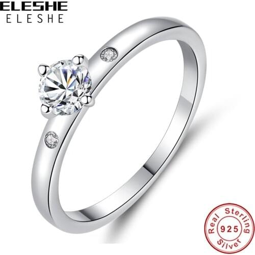 ELESHE Authentic 925 Sterling Silver Wedding Rings For Women Classical Cubic Zirconia Crystal Droplets Finger Rings Silver S925
