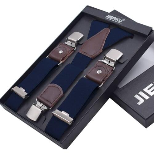JIERKU Genuine Leather Suspenders Mans Braces 3Clips Suspensorio Fashion Trousers Strap Father/Husbands Gift 2019 New JK3C078