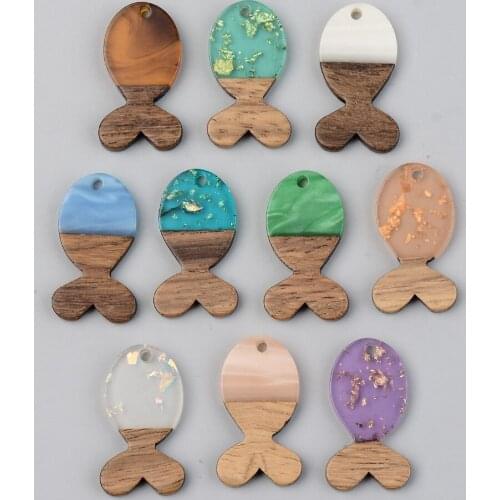 50Pcs Transparent Resin & Wood Pendant Animals Fish Charms For Earrings Necklace DIY Jewelry Making Accessories