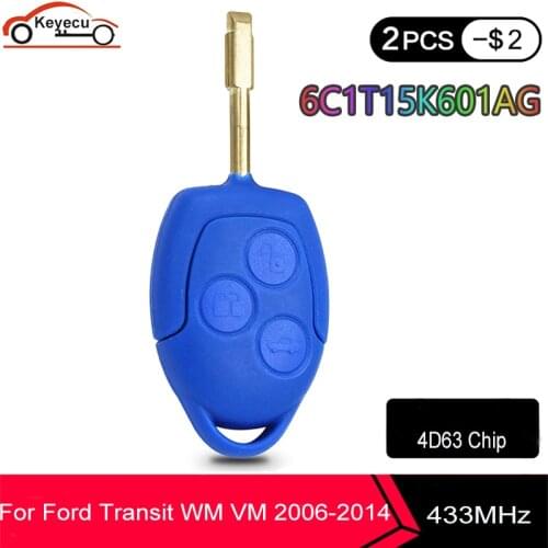 KEYECU Blue 433MHz 4D63 Replacement Remote Key 3 Button for Ford Transit WM VM 2006-2009 2010 2011 2012 2013 2014 6C1T15K601AG