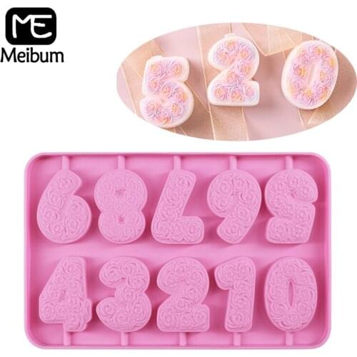 Rose Flower Numerals Lollipop Molds Candle Silicone Mold Birthday Cake Topper Decorating Baking Tools Chocolate Candy Bar