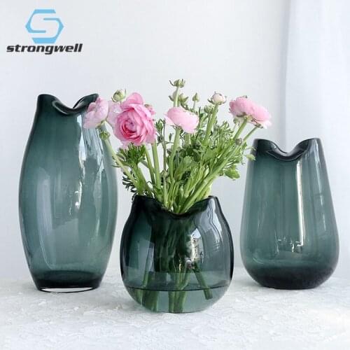 Strongwell Modern Glass Vase Transparent Hydroponics Desktop Decoration Flower Vases Arrangement Office Display Furnishings