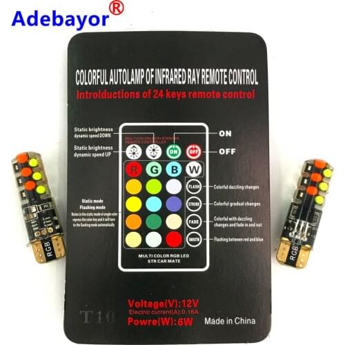10sets 20XT10 W5W RGB LED Strobe Flash Bulbs 12 Chips COB Silicone Shell Auto Reading Lamp Wedge Car Parking Light With Control