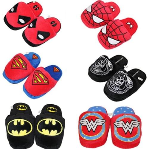 Disney Marvel Spiderman Anime Cotton Slippers Winter Warm Plushed Fur Home Shoes for Baby Boys Children Indoor House Shoes