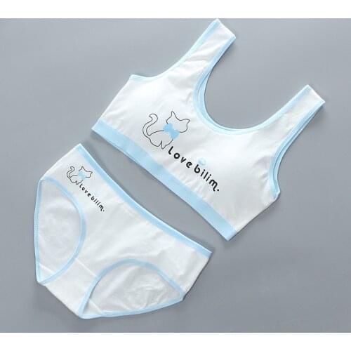 Pantie and Bra girls underwear vest development teens Suit Cotton vest Double Layer Puberty Little Girls 1 set girls underwear