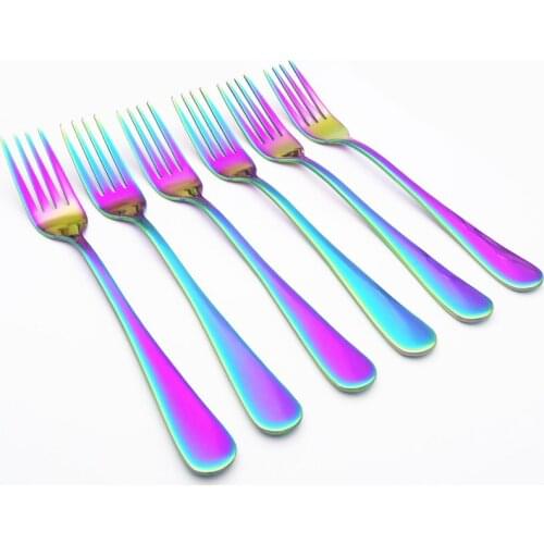 Rainbow Food Grade Stainless Steel Dinner Fork Steak Fork Salad Fork Pasta Fork Western Style Flatware Cutlery 3/6pcs/set