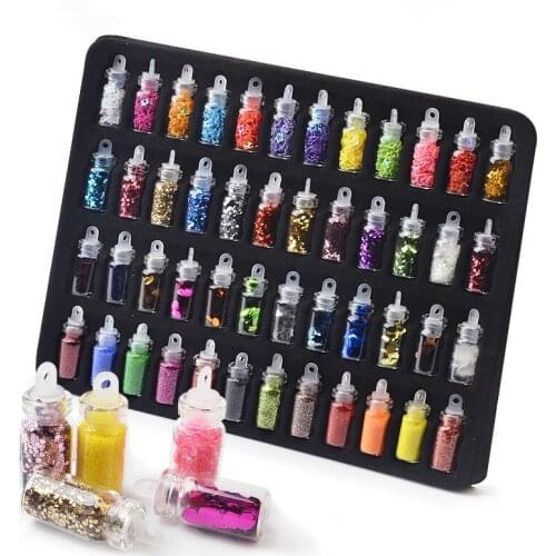 High Quality New Fashion 48 Color Glass Bottle Glitter Glitter Hex Slice Caviar 3D Charm DIY Nail Art Decoration Accessories