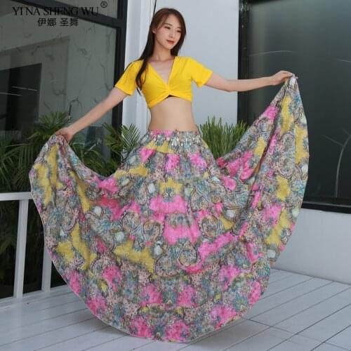 Free Shipping Bellydancing Bohemia Chiffon 360 Degree Swing Skirts Gypsy Belly Dance Skirt Costumes Dress Practice ClothesSkirt