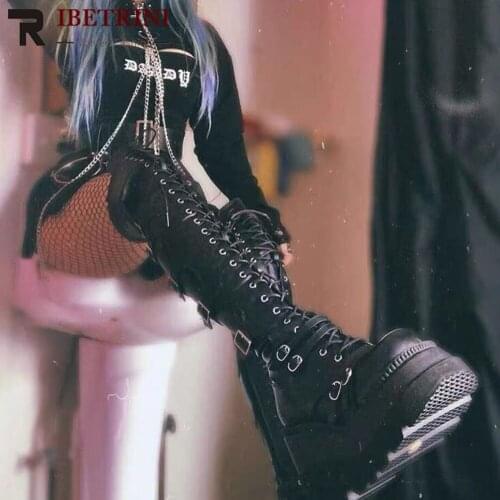 Womens Over The Knee Boots Goth Fashion Platform Zipper Lace Up Design High Quality Shoes Woman 2021 Brand New Stretch Fashion