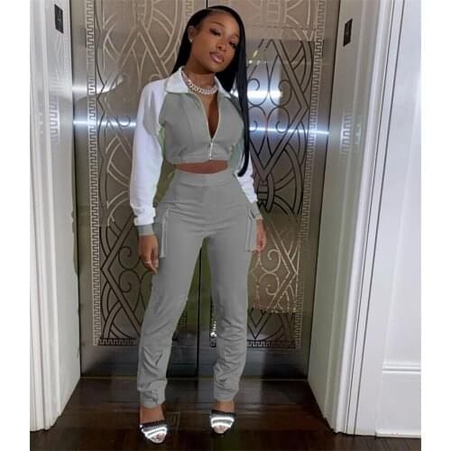 2020 Fashion Women Casual Luminous Tracksuits Two Piece Sets Patchwork Zipper Long Sleeve Jacket Top+Trousers Pants Clothes
