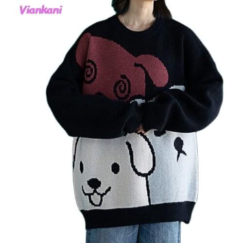 Harajuku Lolita Women Cartoon Embroidery Sweater Fashion Clothing Y2k Knitted Jumper Pullover Kawaii Teenage Sweatshirt Girls