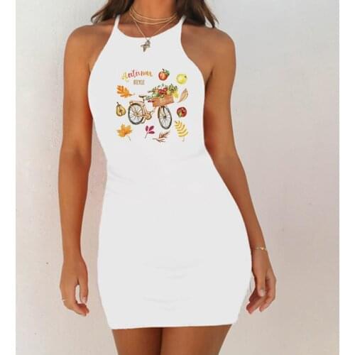 Woman Dress Cute Bicycle Heart Print White Harajuku Korean Style Dresses Sexy Slim Round Neck Sleeveless Summer Female Clothes