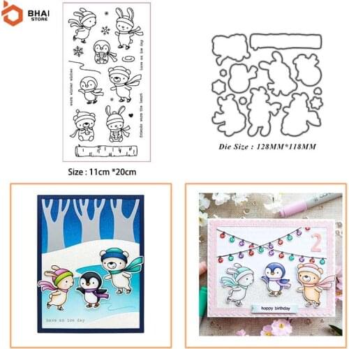 Winter Ski Animals Metal Cutting Dies and Stamps Stencil for DIY Scrapbooking Photo Album Embossing Decorative Paper Cards