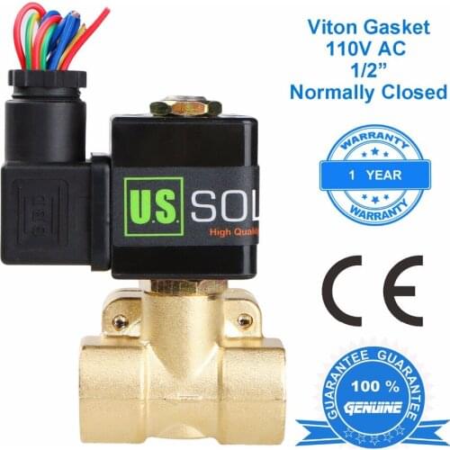 U.S. Solid 1/2" Brass Electric Solenoid Valve 110 V AC Normally Closed Air Water Oil, CE Certificated