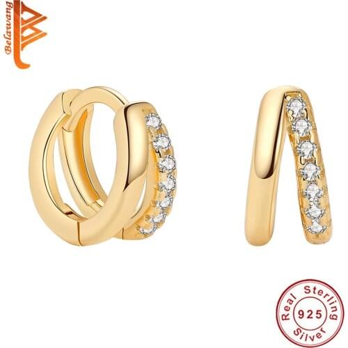 100% 925 Sterling Silver Pave Crystal Double Hoop Earring With 18K Gold Plated High Quality Earring For Women Birthday gift
