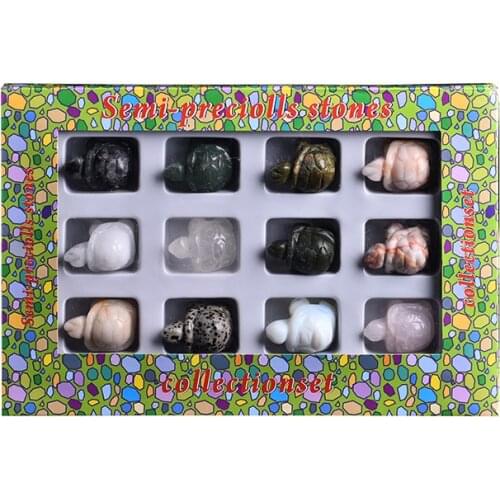 12 in 1 natural crystal gem turtle tortoise rose quartz amethyst hand-carved sculpture can be used for home decoration DIY gift