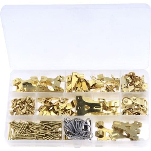 220PCS/BOX Sawtooth Picture Frame Hanger Triangle D-Ring Hanging Picture Mirror Frame Hooks Hangers With Screws + 3M Wire Rope