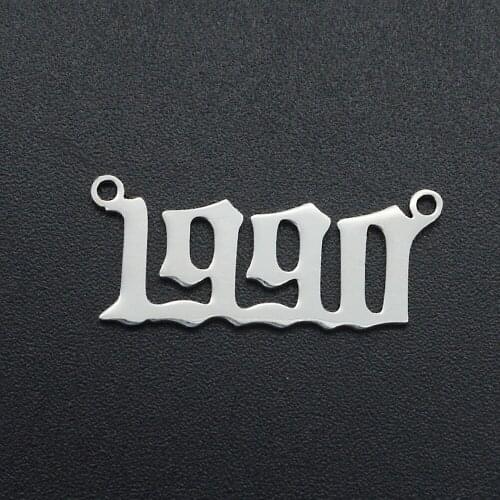 5pcs/lot 1990-1999 Stainless Steel Birth Year Number Charm Connector Wholesale DIY Jewelry Pendant for Necklace Making Charms